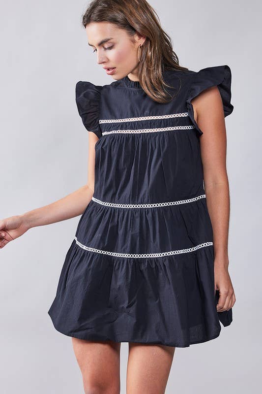 hailee lace mini dress HAILEE CONT LACE TRIM RUFFLE MINI DRESS: BLACK – Hidden Harlo
