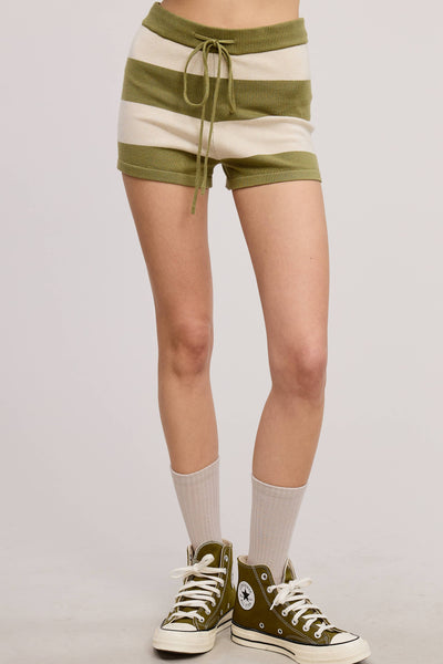 Stripe Knit Sweater and Shorts Matching Set: PICKLE / M