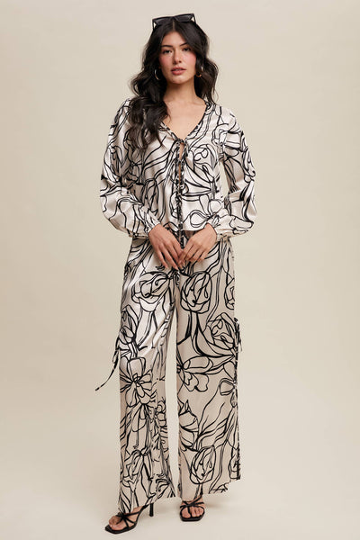 Bold Floral Print Satin Pants