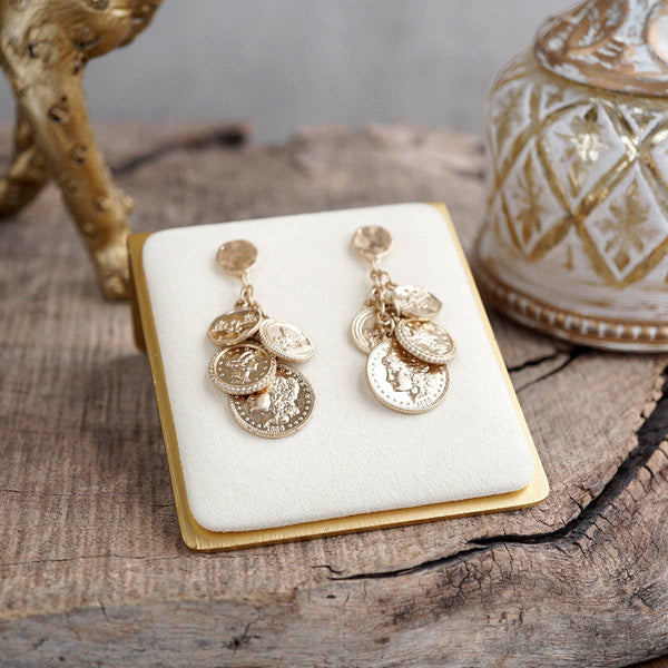 Starlit Relics – Coin Chandelier Statement Earrings: Worn Silver Tone