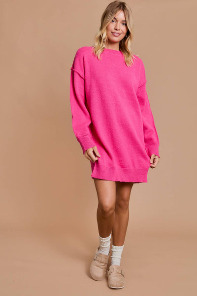 OVERSIZE TUNIC SWEATER DRESS: HOT PINK