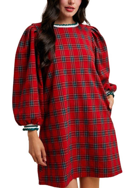 Christmas Plaid Knit Loose Fit Dress: