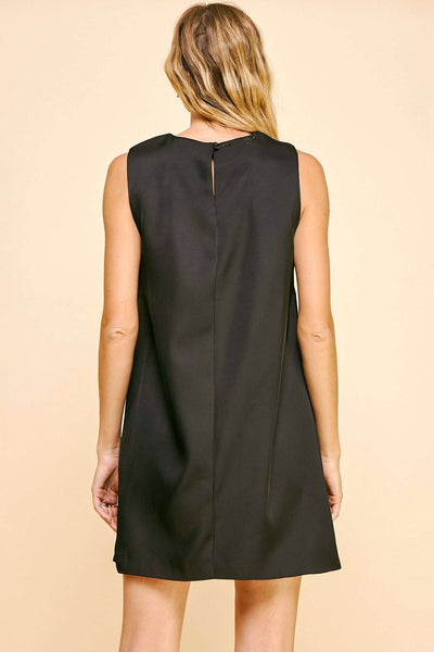SLEEVELESS 3D FLOWER A LINE MINI DRESS: Black