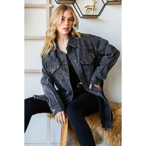 Distressed Denim Western Oversize Jacket: Black Wash