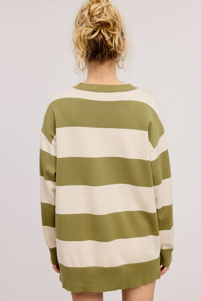 Stripe Knit Sweater and Shorts Matching Set: PICKLE / M