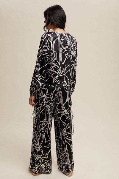 Bold Floral Print Satin Shirt Set