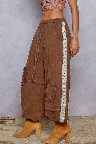 Vintage Washing Double Gauze Stud Jogger Pants