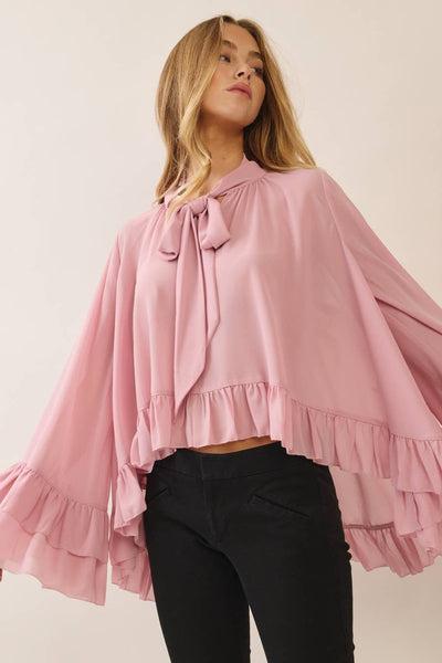 Ruffled Chiffon Blouse: Pink Blush
