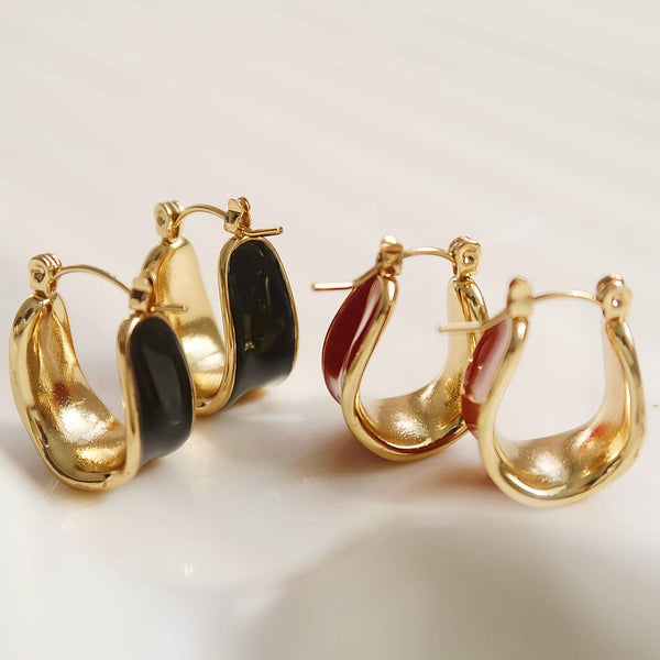 Candide 18K Gold Non-Tarnish Classic Hoop Earring: Black