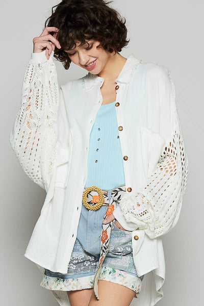 Contrast sweater sleeves chest pockets shirt CLOUD BLUE