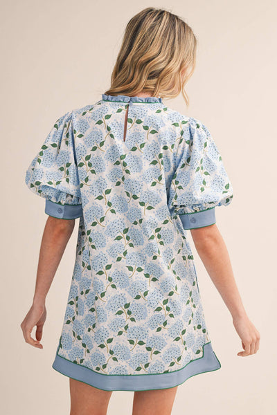 FLORAL PRINT PUFF SLEEVE A-LINE MINI DRESS MDR4855: SAGE GREEN FLORAL / S