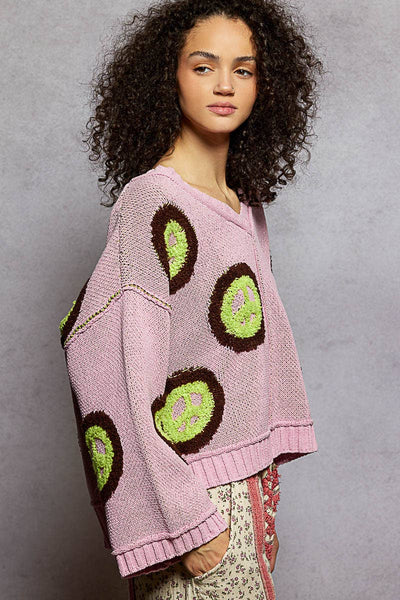 V neck long sleeve peace Berber print sweater