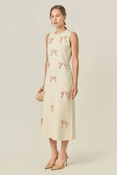 Lila Bow Midi Dress: CREAM/PINK
