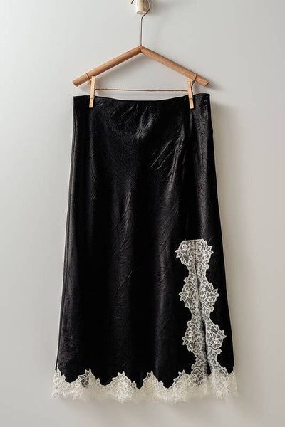 Secret Princess Silk Midi Skirt: BLACK