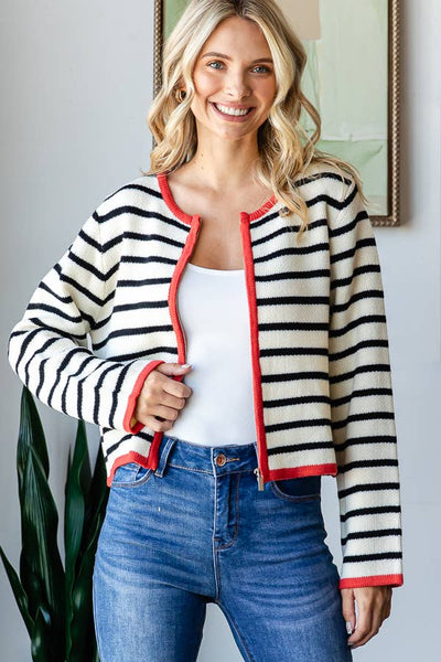 STRIPE ZIP UP CARDIGAN