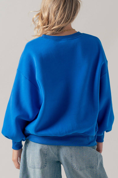 "87" Graphic Balloon Sleeve Oversized Sweatshirt: Blue