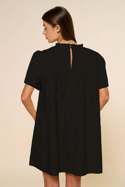 Embroidered Short Sleeve Babydoll Mini Dress: Black