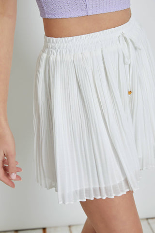 DRAWSTRING PLEATED SKORT: S / SNOW WHITE