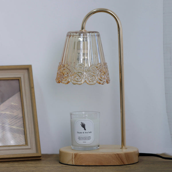 Amber Candle Warmer Lamp + Candle – Light Wood Oval Base