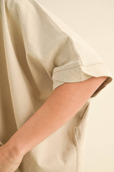 T3736   DYE AND WASH OVERSIZED TOP: Beige / S