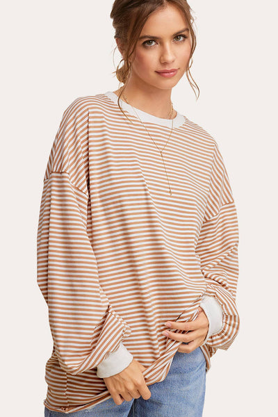 Oversized Striped Long Sleeve Pullover Top