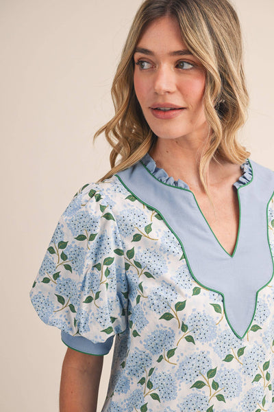 FLORAL PRINT PUFF SLEEVE A-LINE MINI DRESS MDR4855: SAGE GREEN FLORAL / S