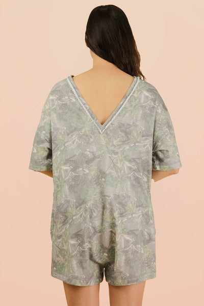 Camo Print Knit Casual Romper: OLIVE MIX