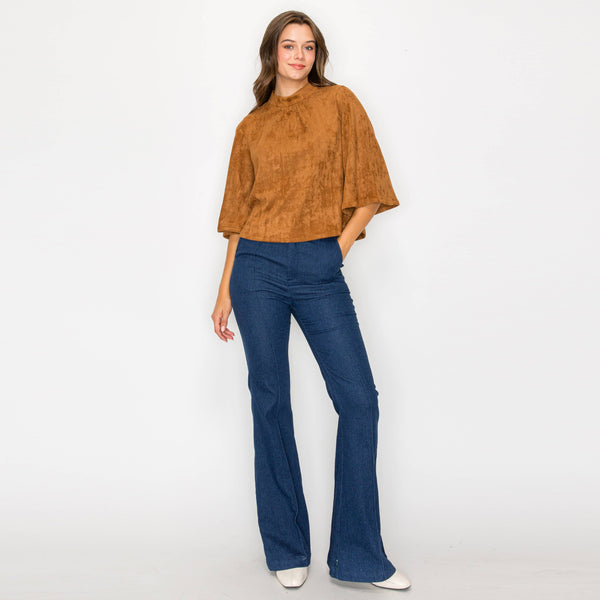 Bell sleeve camel suede top  