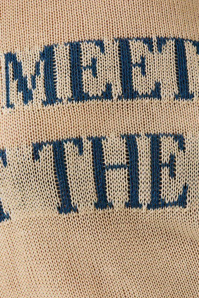 ROUND NECK "MEET ME AT THE LAKE" LT WEIGHT SWEATER: CREAM-BLUE