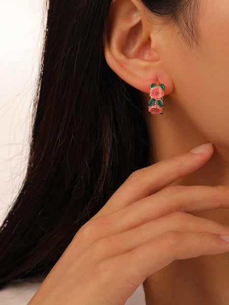 Jocelyn 18K Gold-Plated Floral C-Hoop Earring: Multi-Colored