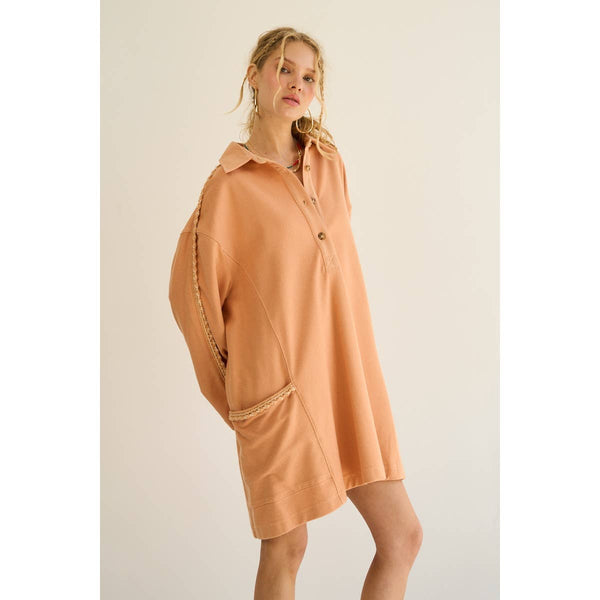 Melon Crochet-Trim Collared Polo Dress: MELON / M