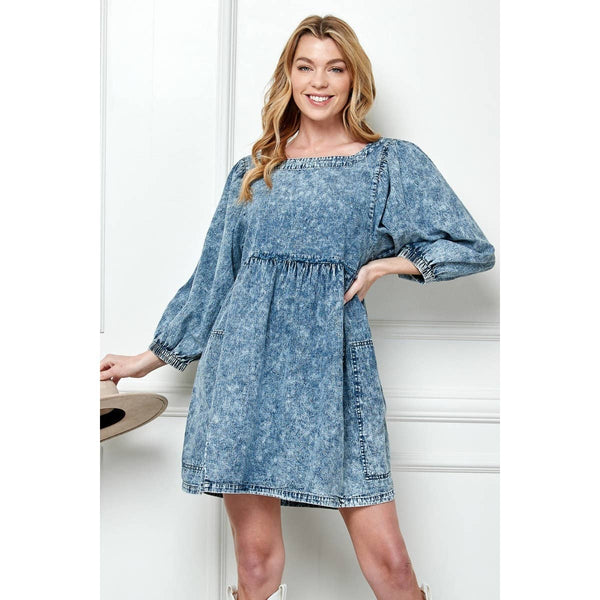 Oversize Pocket Icewash Denim Dress