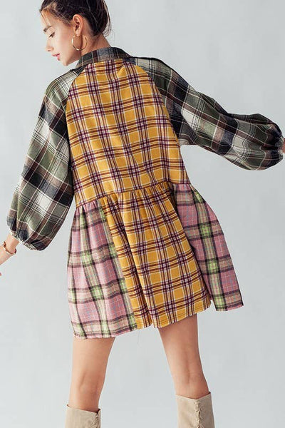 HAILEE MULTI PLAID RUFFLED MINI DRESS