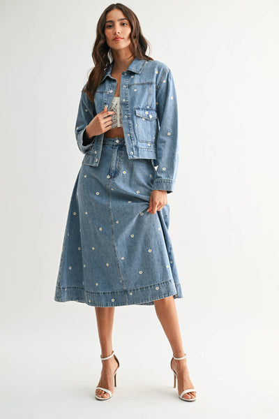 Embroidered Denim Set - JACKET ONLY : LIGHT DENIM