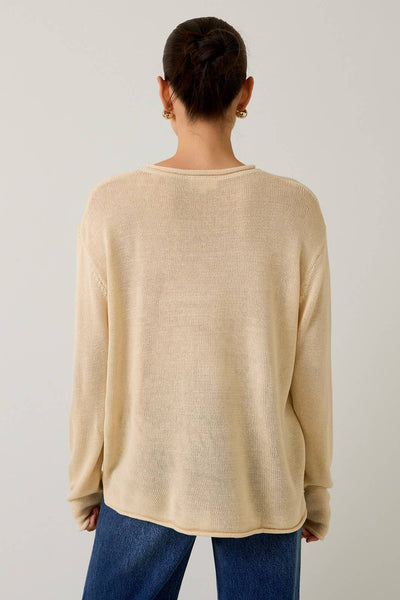 ROUND NECK "MEET ME AT THE LAKE" LT WEIGHT SWEATER: CREAM-BLUE
