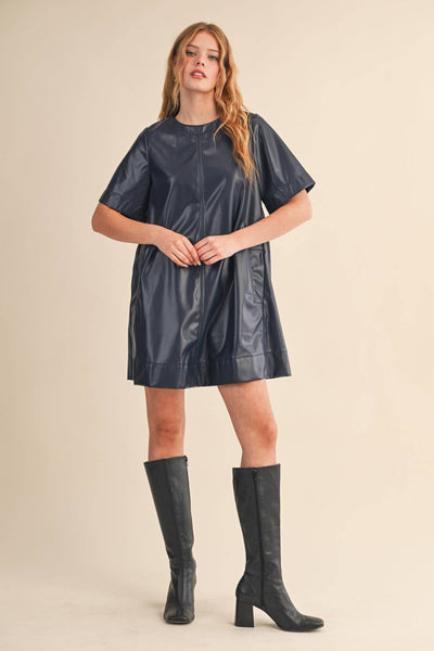 FLARED SHORT SLEEVE SWING MINI DRESS INDIGO