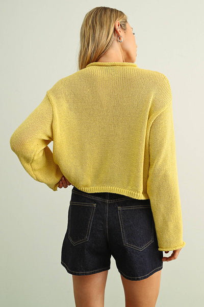LIGHT WEIGHT BUTTON FRONT CARDIGAN: BANANA