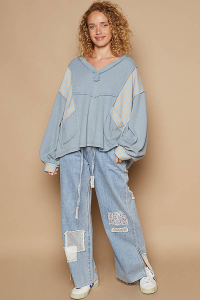 Oversized V Neck Bubble Sleeve knit Top