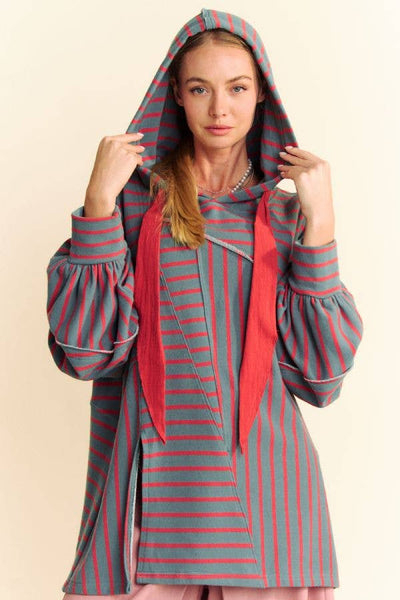 Blue and red striped hoodie