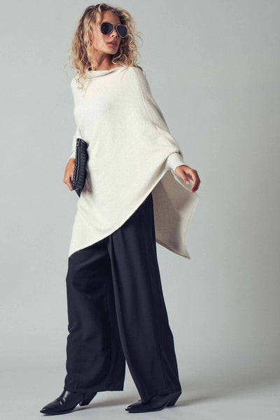 Shimmer Asymmetric Hem Knit Poncho: Brown