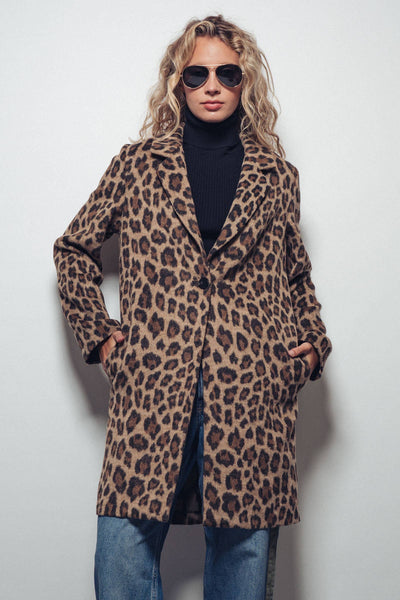 Leopard Print Oversized Statement Coat: BROWN