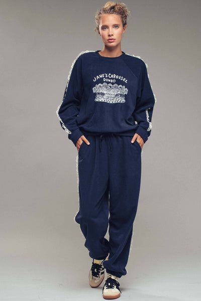 Jane’s Carousel Lace Trim Lounge Set: NAVY