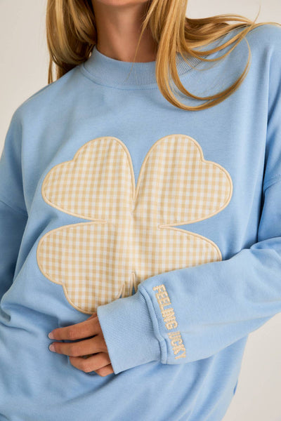'CLOVER' CONTRAST OVERSIZED SWEATSHIRT: LT BLUE