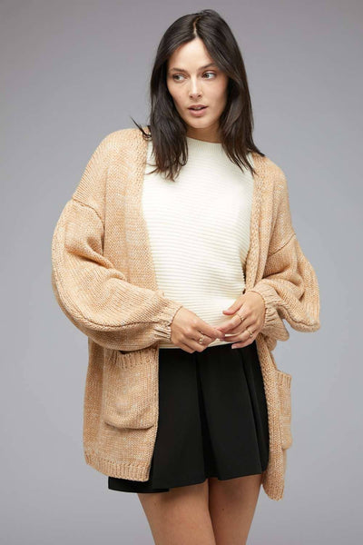 PLUS KNIT LONG SLEEVE CARDIGAN: Light Tan