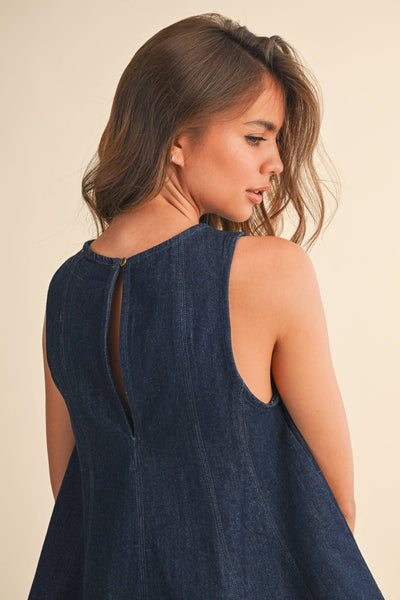 IST6095 DENIM LONGLINE SLEEVELESS TOP AND SHORTS SET: LT DENIM / S