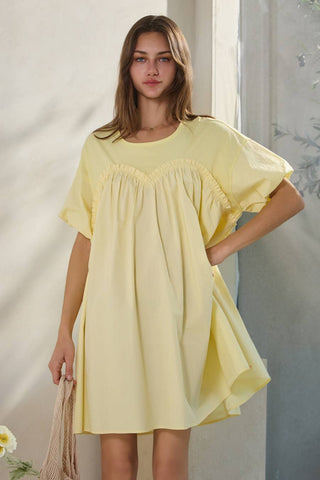 Poplin & Knit Jersey Babydoll Mini Dress : Butter