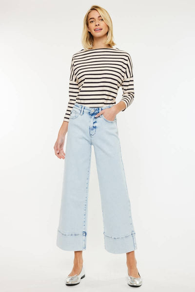 CRATER OPEN PACK HIGH RISE CROPPED WIDE LEG JEANS-LIGHT
