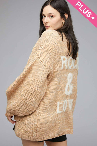 PLUS KNIT LONG SLEEVE CARDIGAN: Light Tan