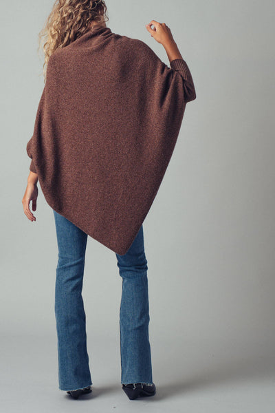 Shimmer Asymmetric Hem Knit Poncho: Brown