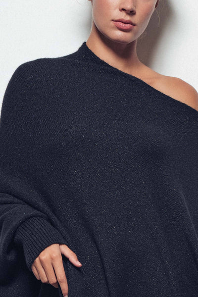 Shimmer Asymmetric Hem Knit Poncho: Brown